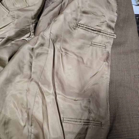 JoS A Bank Signature Pure Wool Houndstooth 2 Button Blazer Brown Tan Sz 48P S - Picture 12 of 13